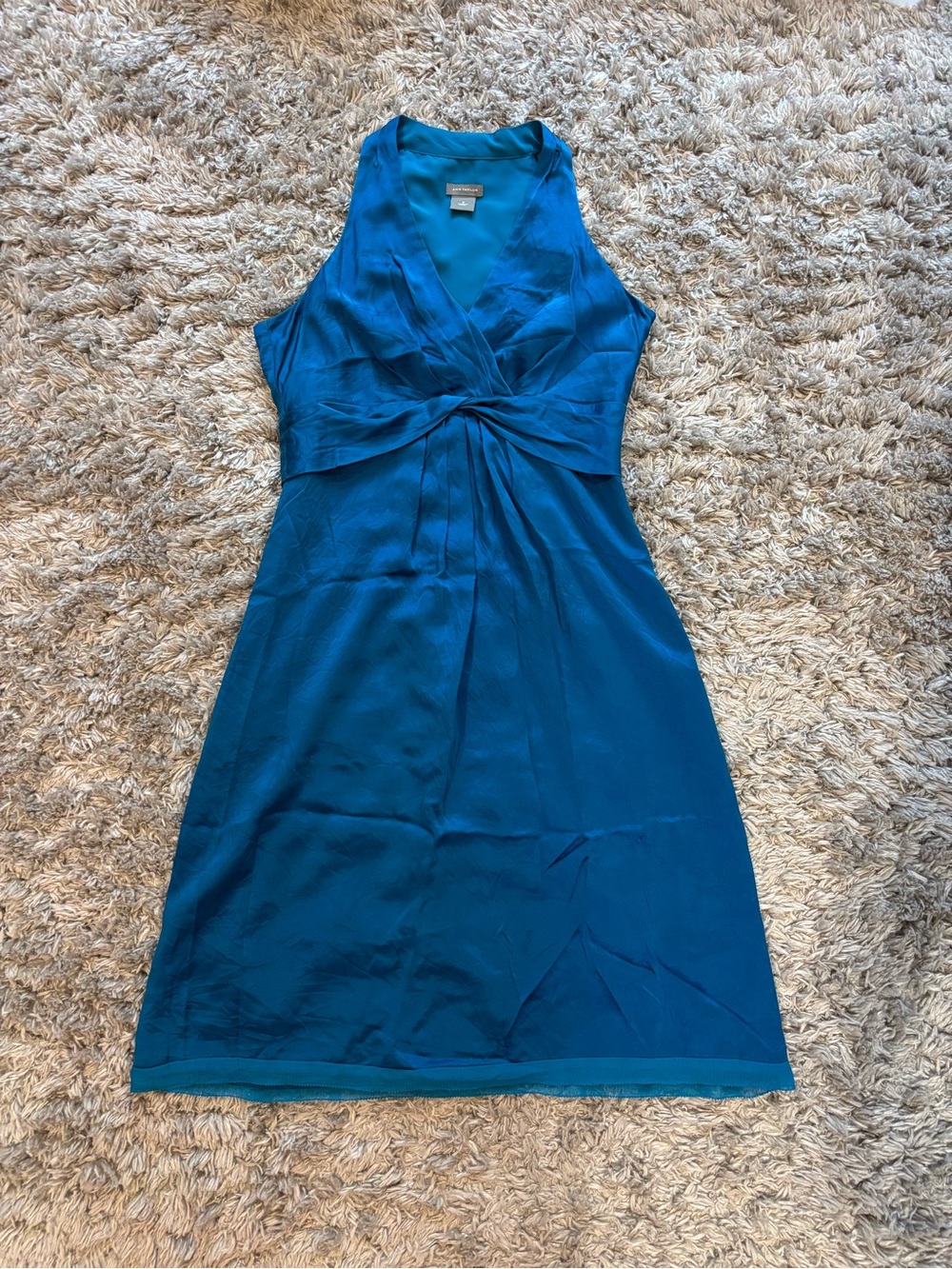 Ann Taylor Teal Blue Sleeveless Twist-Front Midi Dress